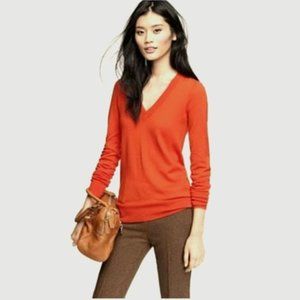 J. Crew Orange Deep V-neck Cotton Sweater M